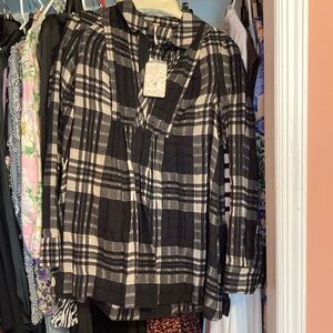 Free people black plaid top